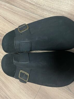 Black slip on mules